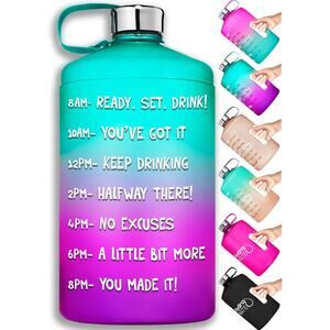 HydroMATE 1/2 Gallon Water Bottle 73oz BPA Free Leak Proof w Time Markings